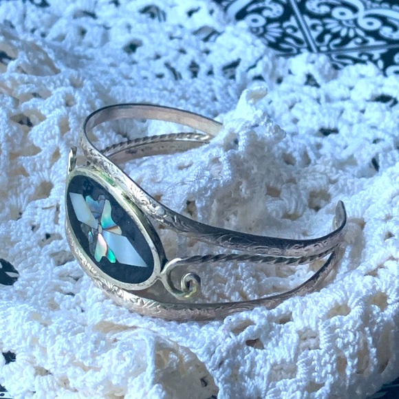 HECHOEN MEXICO Silver Abalone MOP Shell Cuff Bracelet Woman’s Jewelry Butterfly - Picture 6 of 10